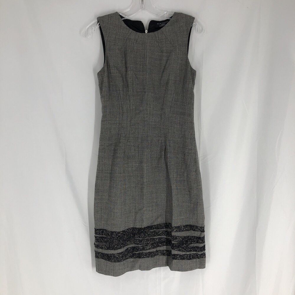Elie Tahari Nordstrom Dress Sheath Tweed Black Gray Wool Blend Sleeveless Size 4